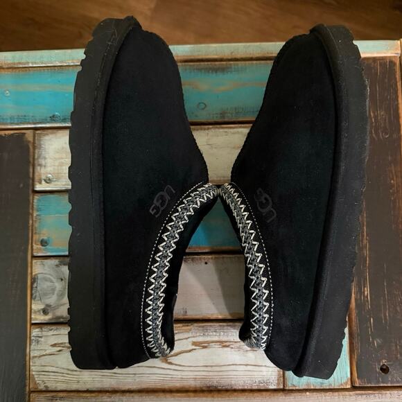 UGG Tasman II 2 black suede sheepskin slip on slide braid trim men’s size 12 main image 5